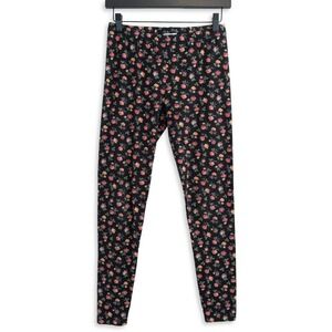 Forever 21 Leggings Juniors Medium Black Rose Floral Print Stretch Pants Cottage